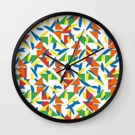 Ornaments damask seamless yellow orange green red blue dots triangles decorative graphic vector pattern-06 Wall Clock