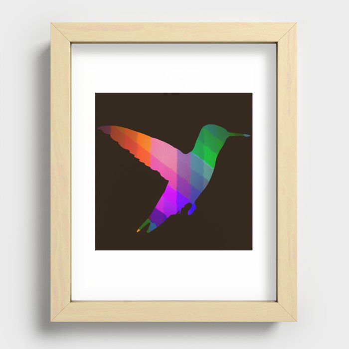 Rainbow Plaid Hummingbird Recessed Framed Print