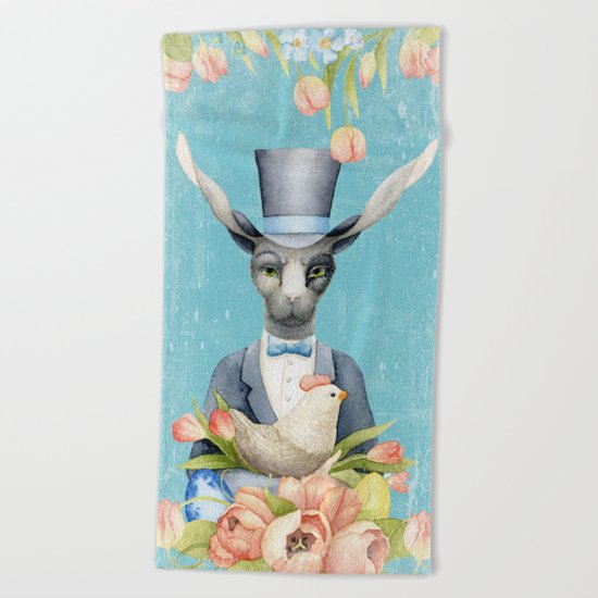 Beautiful Floral Flowers Animal Easter Bunny on #Society6 Beach Towel