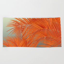 Palm Leaves, Orange Beach Towel