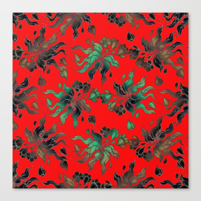 Vintage floral seamless pattern with hand drawn flowering crocus on the red background Canvas Print