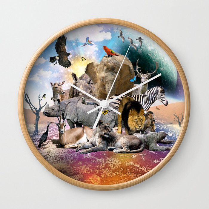 Space Desert African Animal Animals Group Scene  Wall Clock