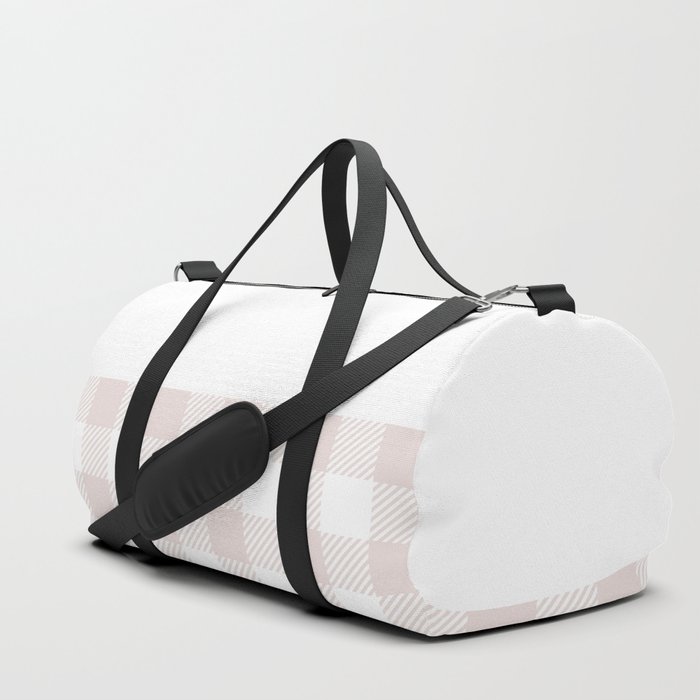 Buffalo Plaid Gingham on Pastel Pink and White Horizontal Split Duffle Bag