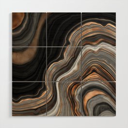 Elegant black marble with gold and copper veins Wood Wall Art