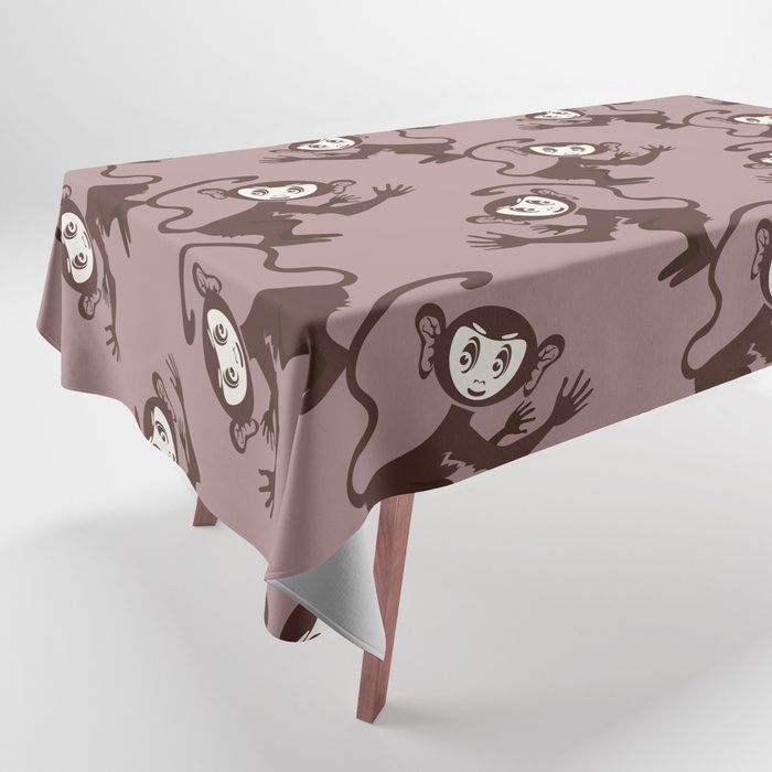 Cute Cartoon Monkey Pattern on Cacao Brown Tablecloth
