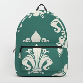 Vintage White Fleur-de-lys Symbol  Victorian Pattern on Dark Green Backpack | Royalty, Floral Pattern, Floral, Antique, Victorian Floral, Swirls, Graphicdesign, Fleurdelis, Royal, Royal Shapes 