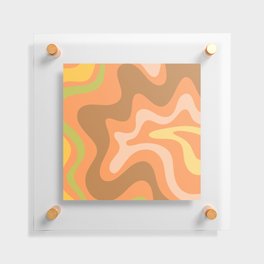 Retro Liquid Swirl Abstract Pattern Square 60s 70s Light Orange Green Brown Yellow Blush Floating Acrylic Print