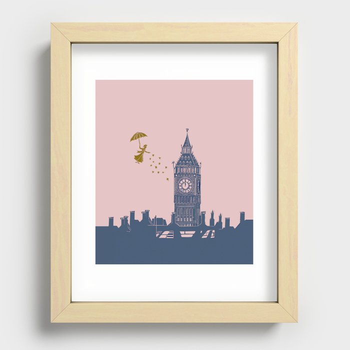 Mary Poppins and Big Ben in Pink and Blue Recessed Framed Print