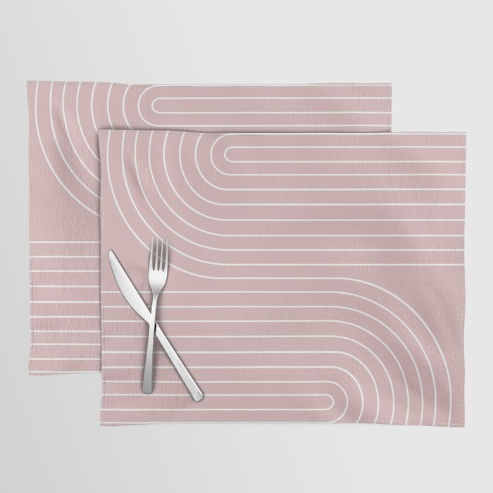 Minimal Line Curvature LXX Blush Pink Mid Century Modern Arch Abstract Placemat