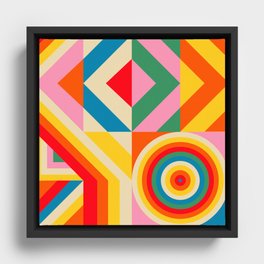 Colorful Happy Geometric Shapes Framed Canvas