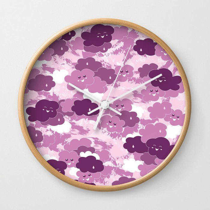 Happy Clouds / Pink Wall Clock