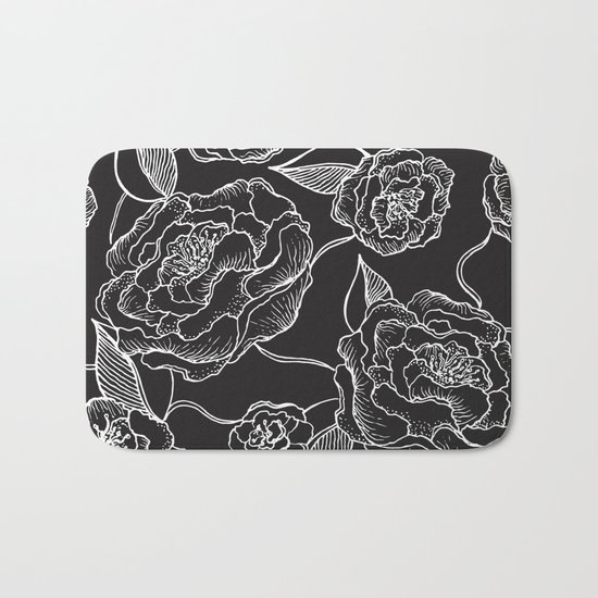 Floral Pattern B&W Bath Mat