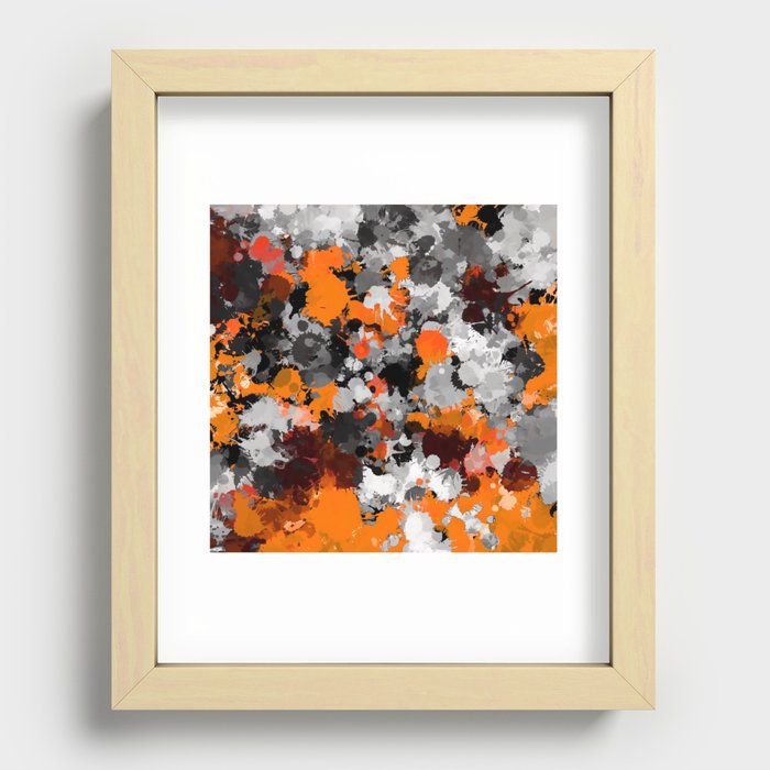 Orange and Grey Paint Splatter Recessed Framed Print