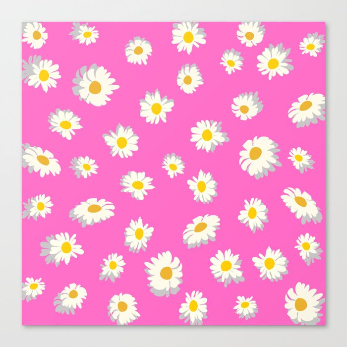 Daisy - Floral Art Pattern on Pink Canvas Print