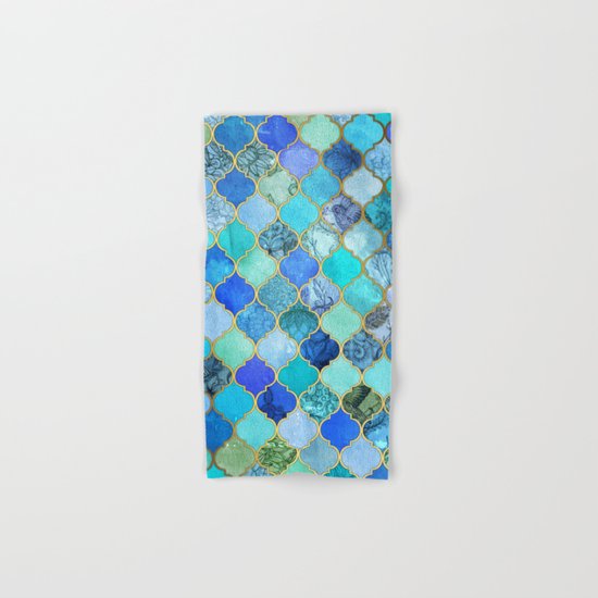 Cobalt Blue, Aqua & Gold Decorative Moroccan Tile Pattern Hand & Bath Towel