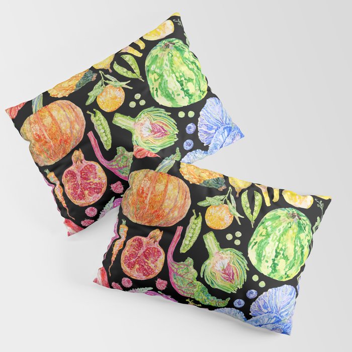 Rainbow of Fruits and Vegetables Dark Pillow Sham
