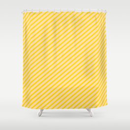 [ Thumbnail: Tan and Yellow Colored Lined Pattern Shower Curtain ]
