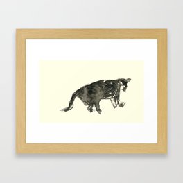 Curious Cat — Yellow Background Framed Art Print
