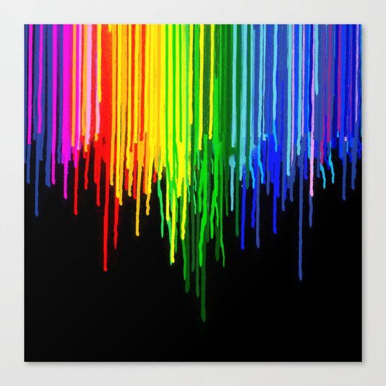 Rainbow Paint Drops on Black Canvas Print