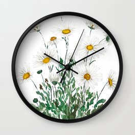 white Margaret daisy watercolor Wall Clock