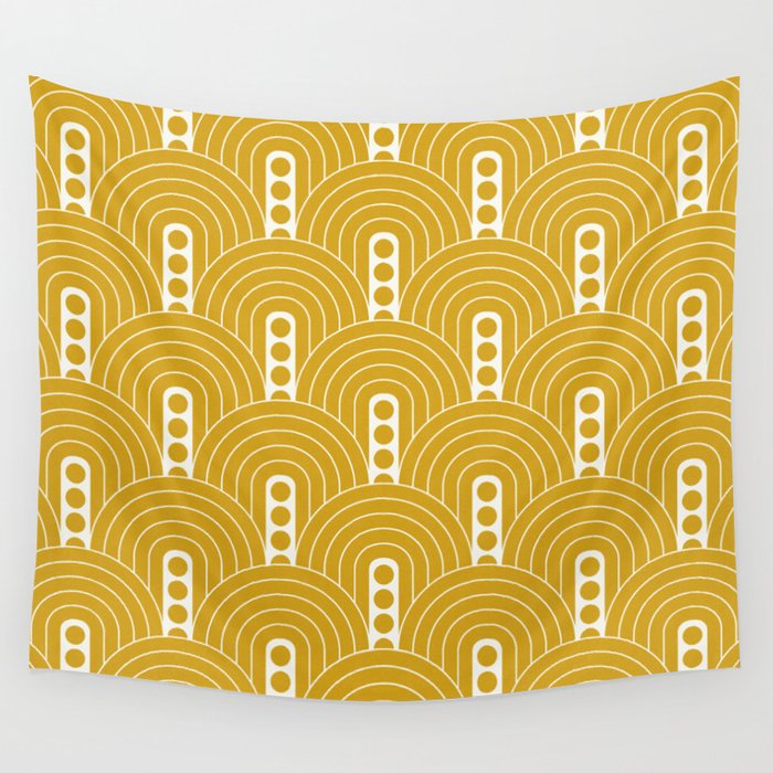 Rainbow Color Wave Goldenrod Yellow Wall Tapestry