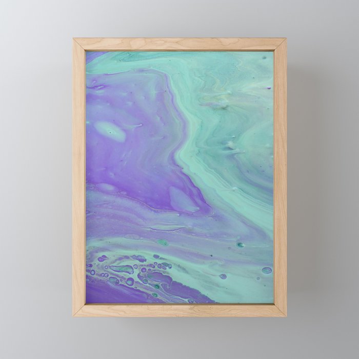Blue Purple Flow Fluid Acrylic Abstract Painting Framed Mini Art
