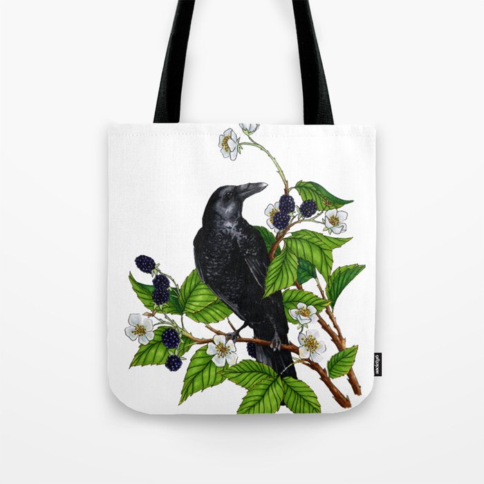 Black bird, blackberries Tote Bag