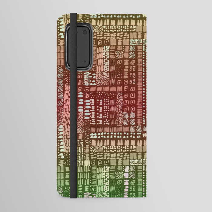 peach and green batik inspired ink marks hand-drawn collection Android Wallet Case