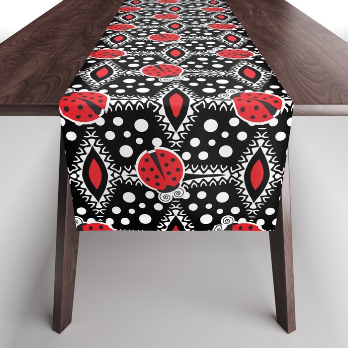 Ladybugs Red and Black Polka Dot Table Runner