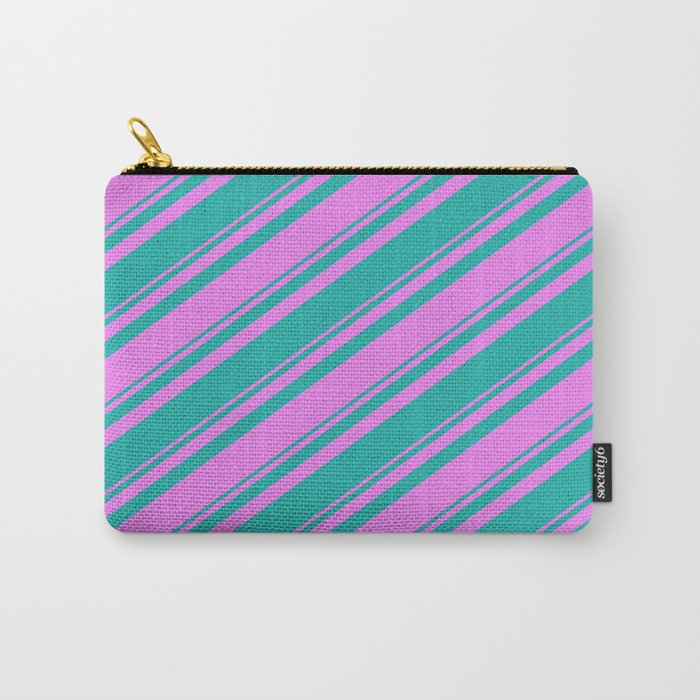 Violet and Light Sea Green Colored Stripes/Lines Pattern Carry-All Pouch