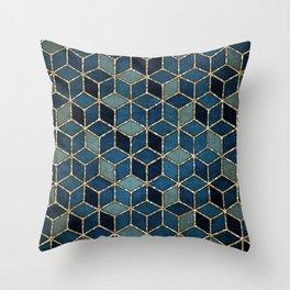 Shades Of Turquoise Green & Blue Cubes Pattern Throw Pillow