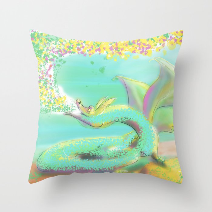 Flower Dragon Throw Pillow
