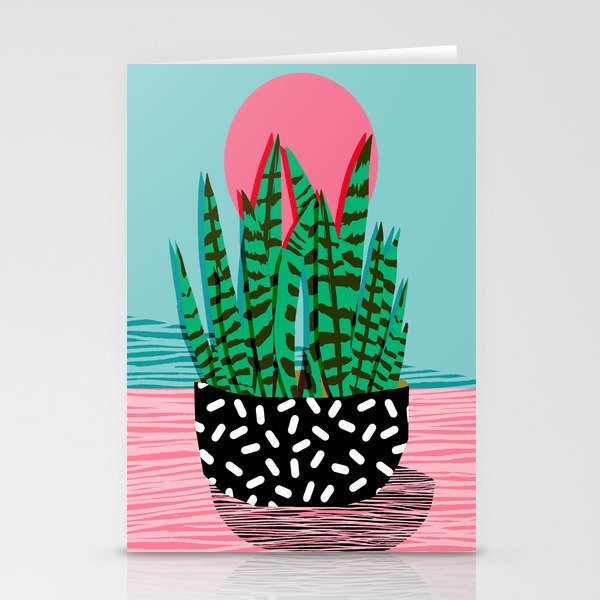 Edgy - wacka potted indoor house plant hipster retro throwback minimal 1980s 80s neon pop art Stationery Cards