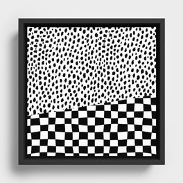 Dalmatian Spots Pattern with Checkered Stripe (black/white) Framed Canvas