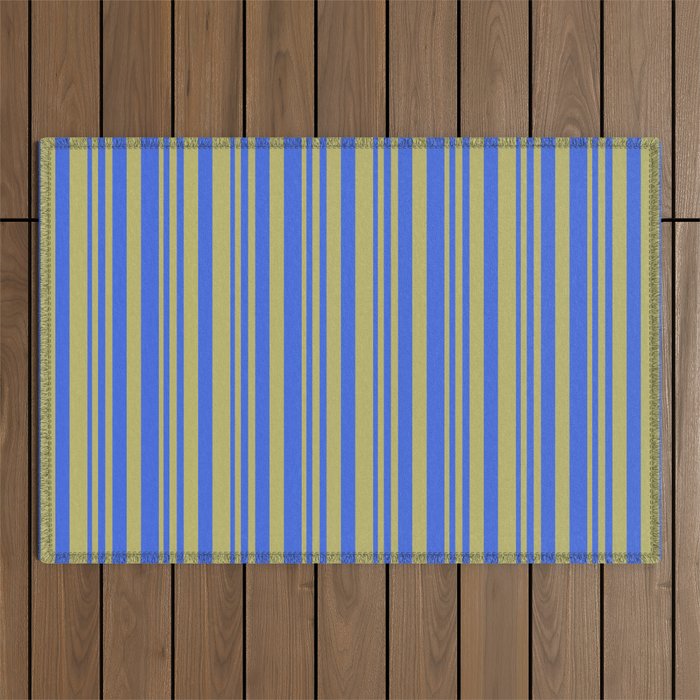 Dark Khaki & Royal Blue Colored Striped Pattern Outdoor Rug