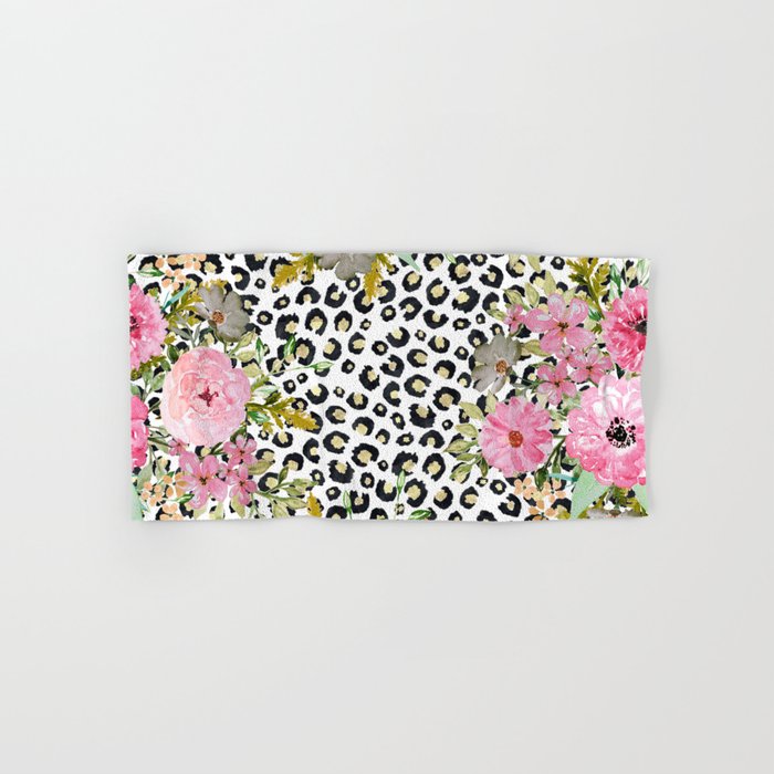 Elegant Leopard Print and Floral Design Hand & Bath Towel