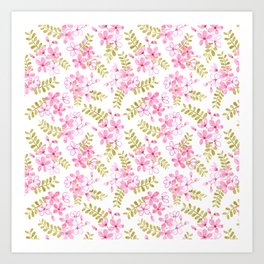 watercolor pink florals on white Art Print