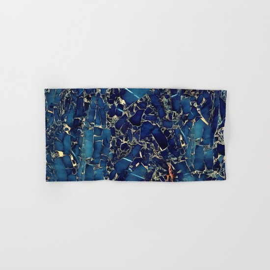 Dark blue stone marble abstract texture with gold streaks Hand & Bath Towel