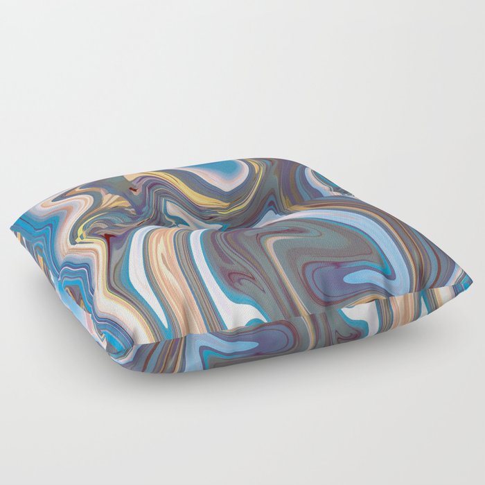 Abstract Classic Blue Coral Violet Yellow Liquid Marble Pattern Floor Pillow