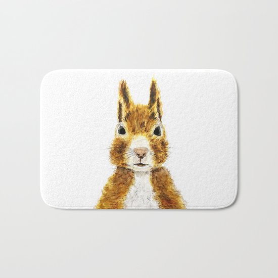 cute little squirrel watercolor Bath Mat