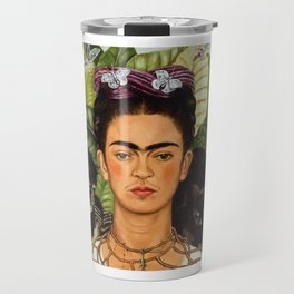 Kahlo - Self-Portrait with Thorn Necklace and Hummingbird Travel Mug