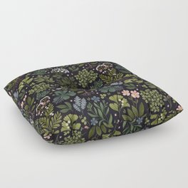 Herbarium ~ vintage inspired botanical art print ~ black Floor Pillow
