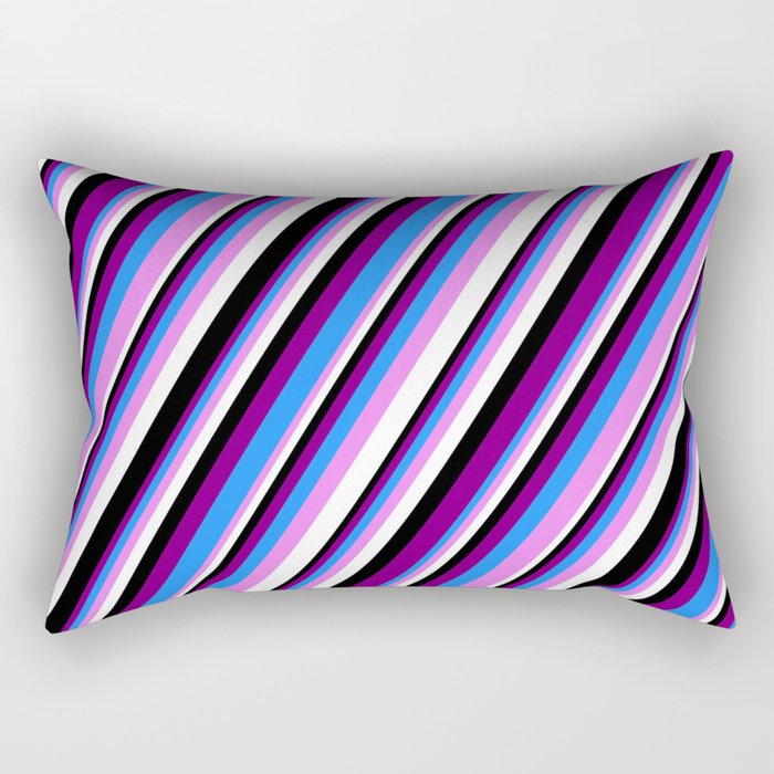 Purple, Blue, Violet, White & Black Colored Stripes Pattern Rectangular Pillow