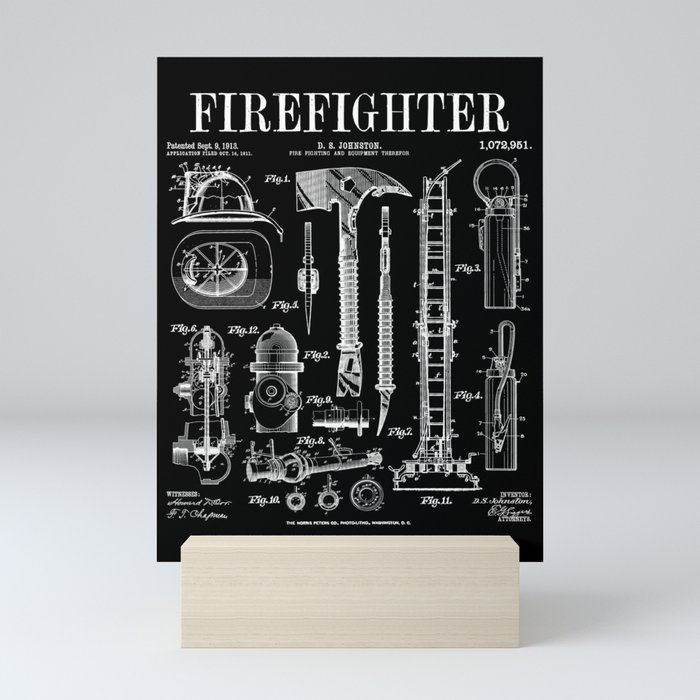 Firefighter Fire Department Fireman Vintage Patent Print Mini Art Print