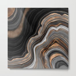 Elegant black marble with gold and copper veins Metal Print | Boho, Abstract, Copper, Geode, Metallic, Stone, Hygge, Glitter, Watercolor, Nature 
