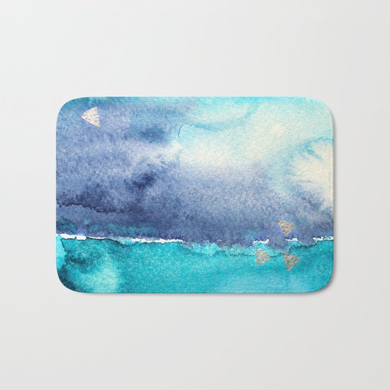 Vibrant horizon || watercolor Bath Mat
