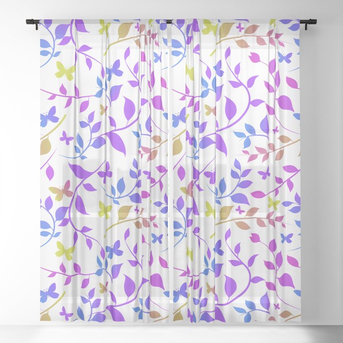 Colorful leaves and butterfly seamless pattern! Sheer Curtain
