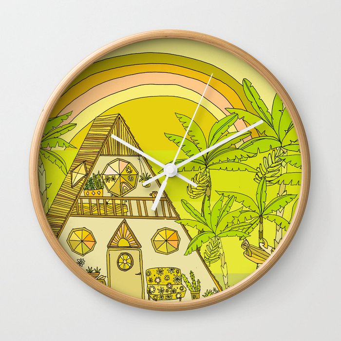 a frame simple living // banana pancakes // retro surf art by surfy birdy Wall Clock by surfy