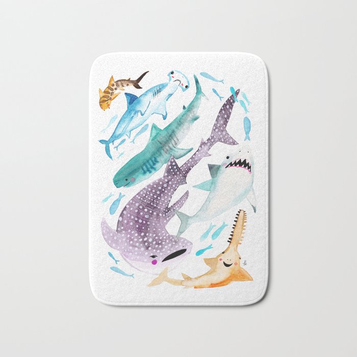 Help Stop Shark Finning - Watercolor Ocean Animals - Fish Bath Mat