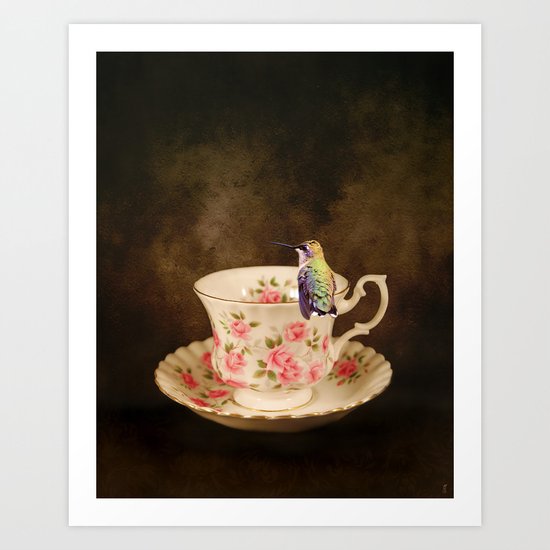 Tea Time With A Hummingbird 1 Art Print